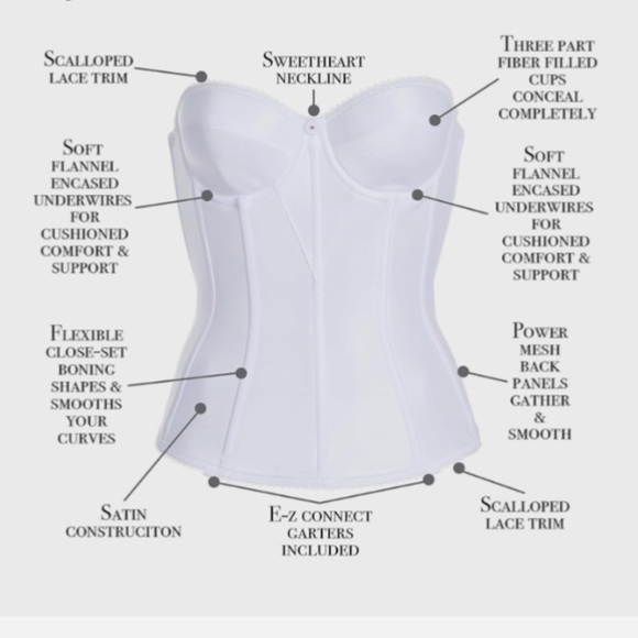 NWT Dominique Satin Corset Bridal Bra Low Back Push Up Strapless Bra 44B 8950 - Picture 9 of 9